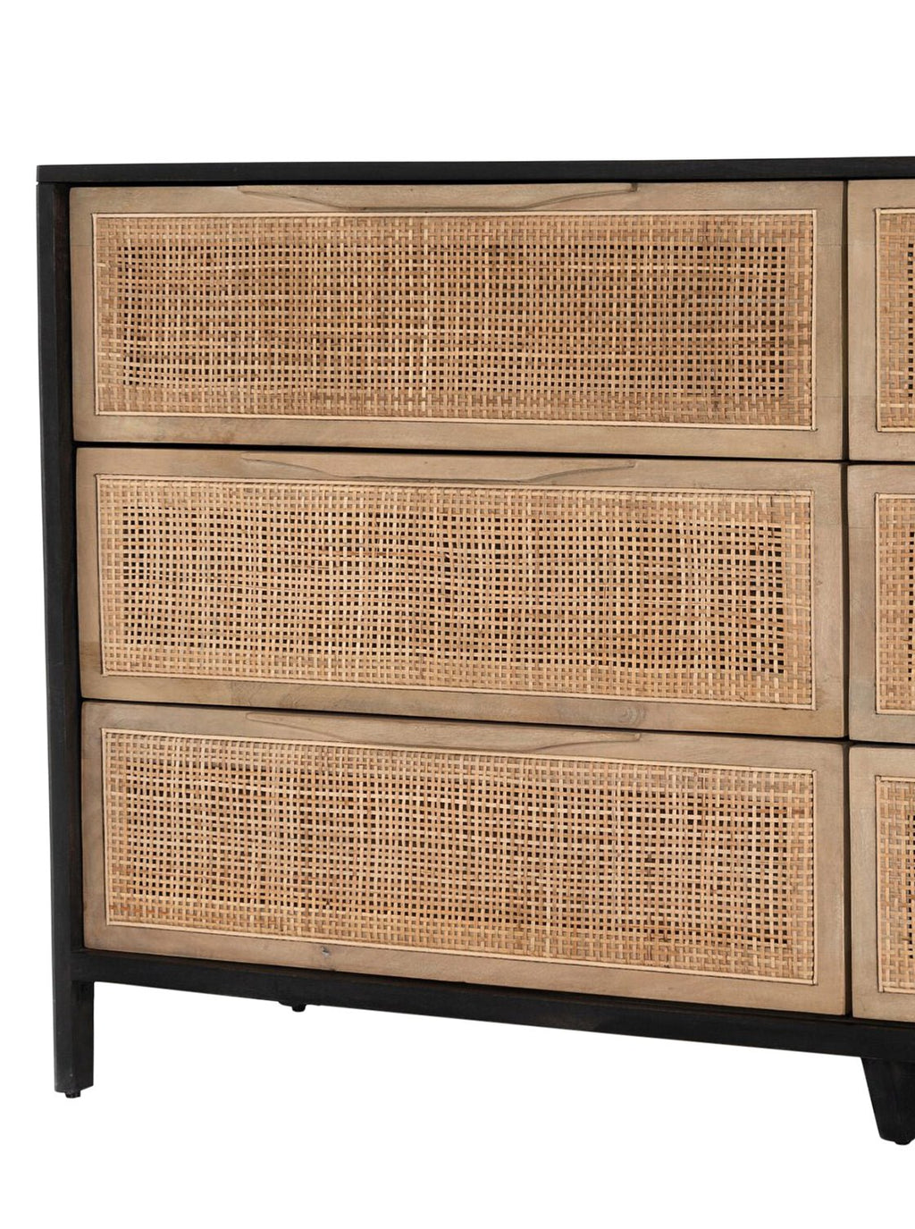 Bria Six Drawer Dresser - Mango Wood, Cane Detail