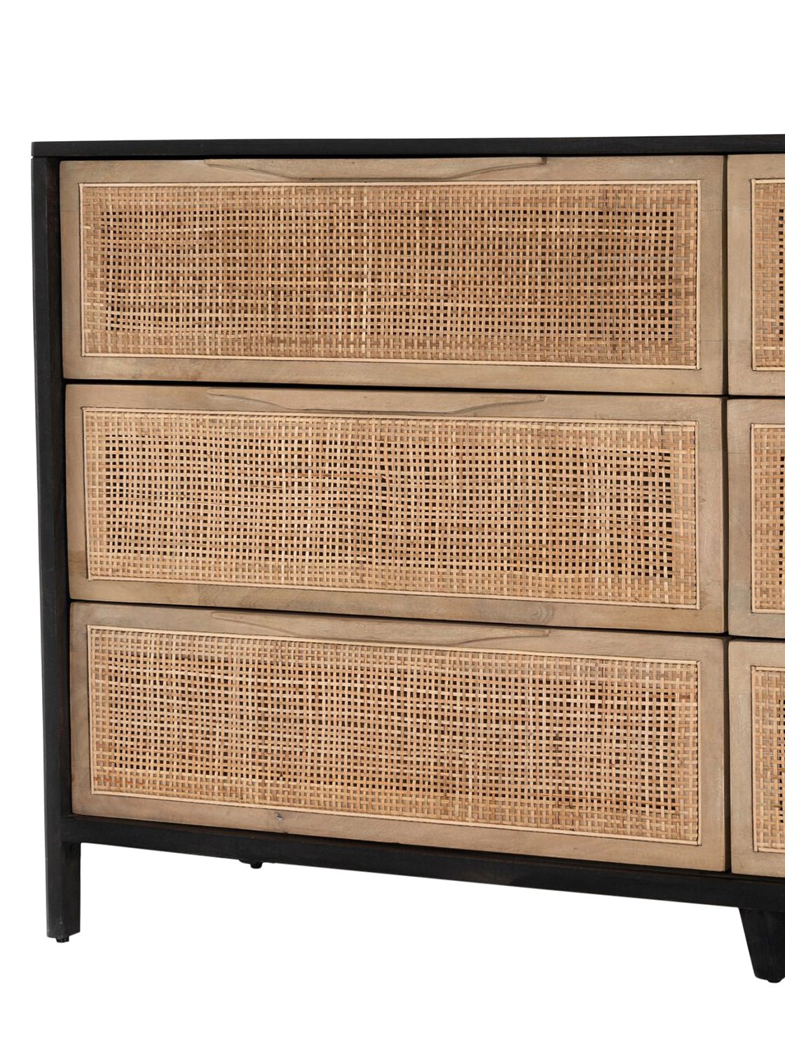 Bria Six Drawer Dresser - Mango Wood, Cane Detail