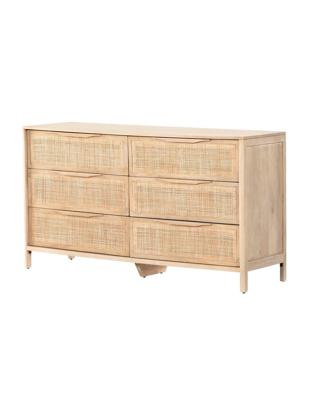 Bria Six Drawer Dresser - Mango Wood, Cane Detail