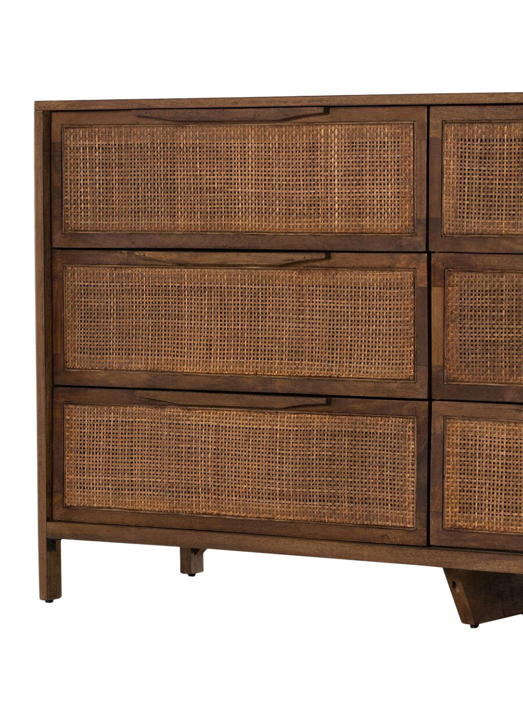 Bria Six Drawer Dresser - Mango Wood, Cane Detail