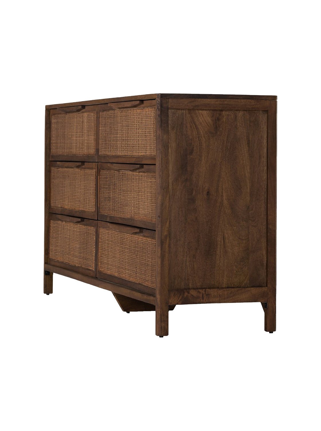 Bria Six Drawer Dresser - Mango Wood, Cane Detail