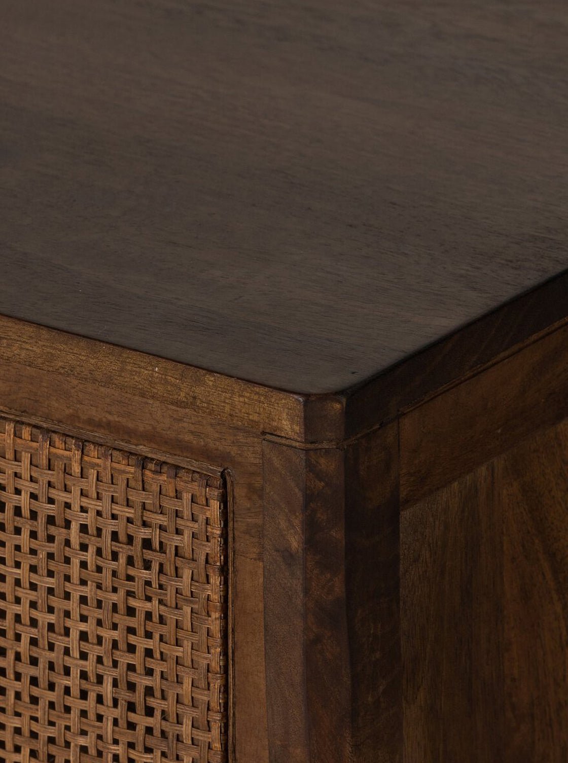 Bria Six Drawer Dresser - Mango Wood, Cane Detail