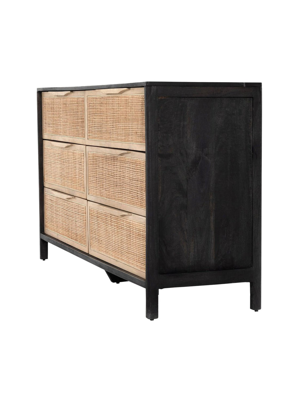 Bria Six Drawer Dresser - Mango Wood, Cane Detail