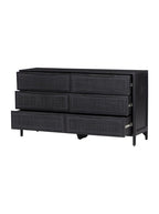 Bria Six Drawer Dresser - Mango Wood, Cane Detail