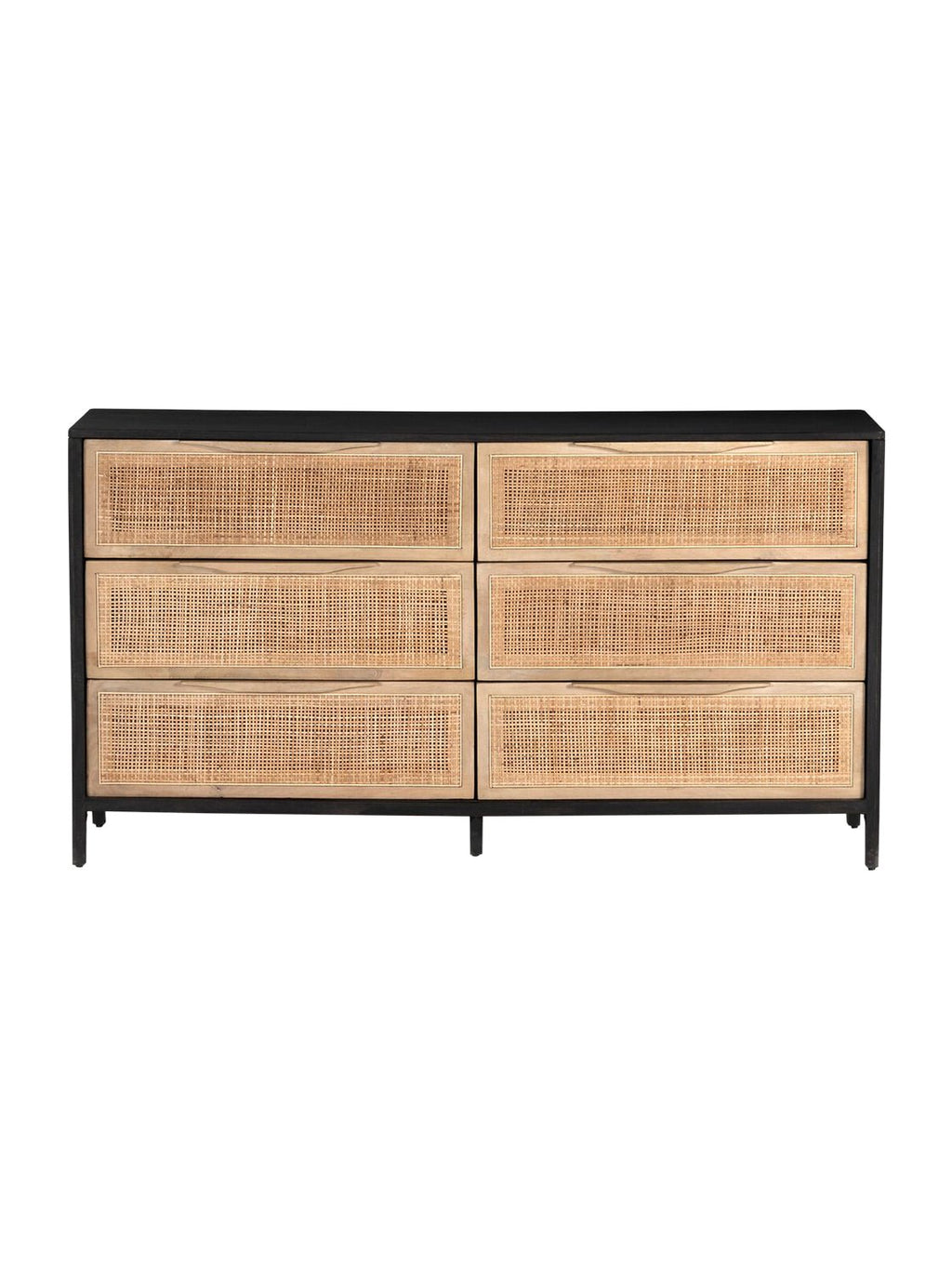 Bria Six Drawer Dresser - Mango Wood, Cane Detail