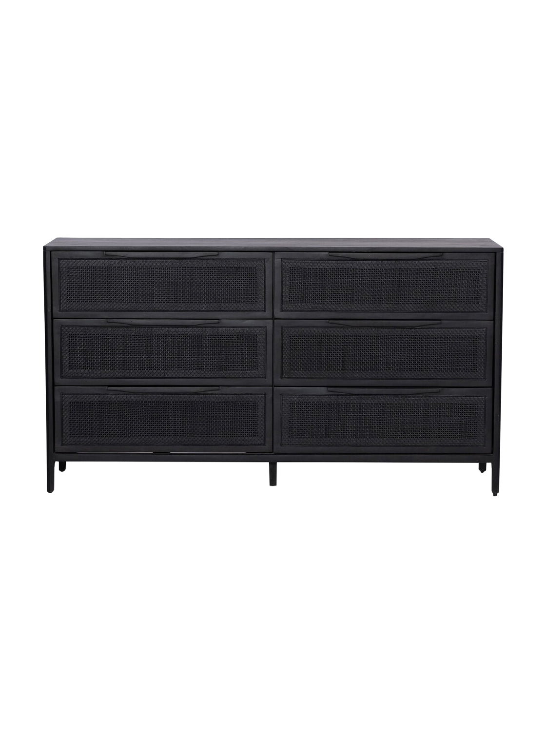 Bria Six Drawer Dresser - Mango Wood, Cane Detail