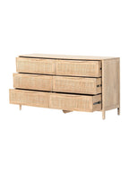 Bria Six Drawer Dresser - Mango Wood, Cane Detail