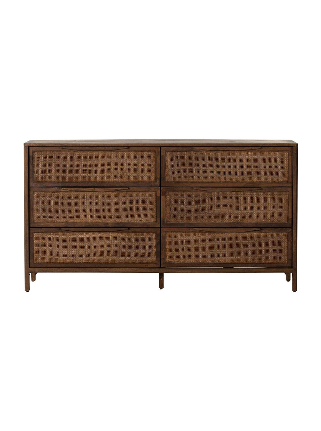 Bria Six Drawer Dresser - Mango Wood, Cane Detail