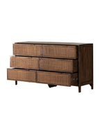 Bria Six Drawer Dresser - Mango Wood, Cane Detail