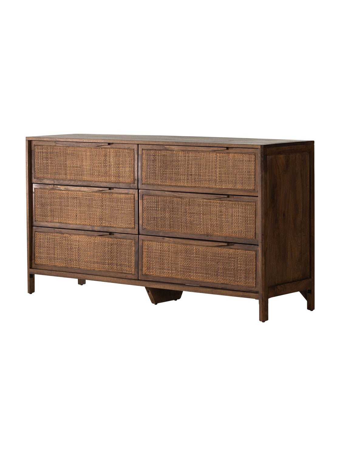 Bria Six Drawer Dresser - Mango Wood, Cane Detail