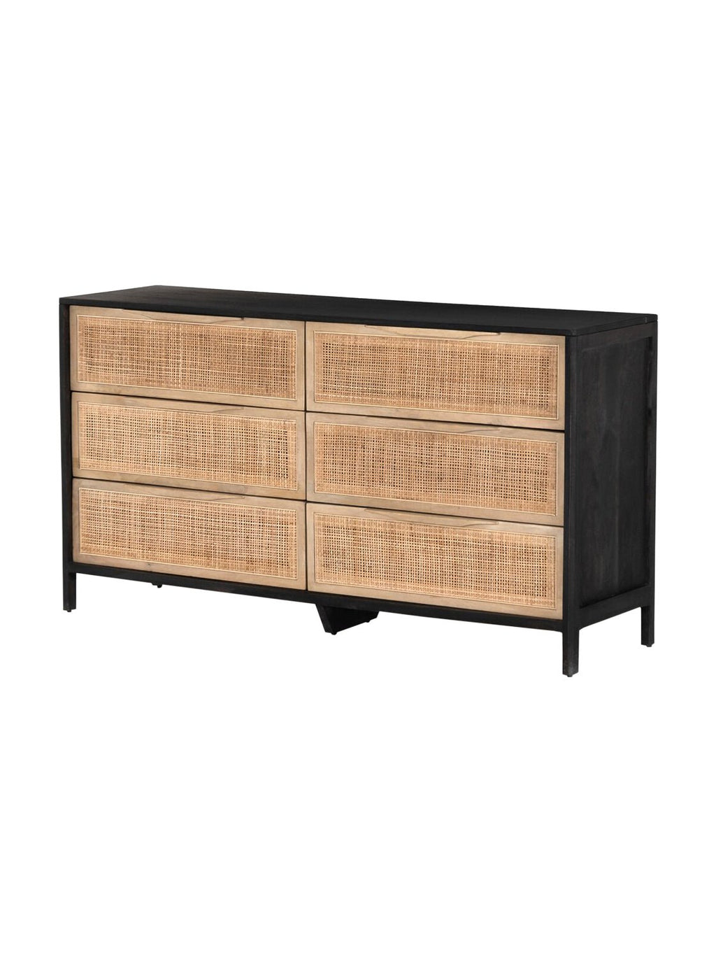 Bria Six Drawer Dresser - Mango Wood, Cane Detail