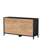 Bria Six Drawer Dresser - Mango Wood, Cane Detail