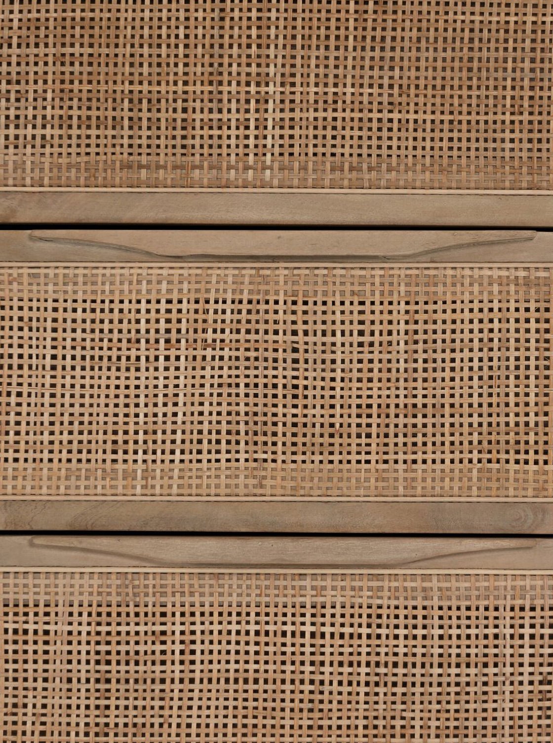 Bria Six Drawer Dresser - Mango Wood, Cane Detail