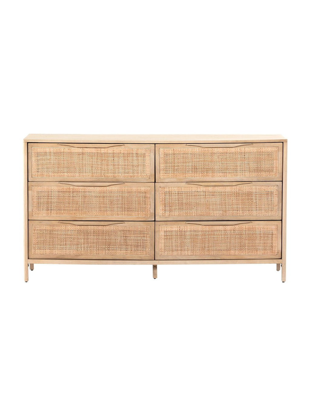 Bria Six Drawer Dresser - Mango Wood, Cane Detail