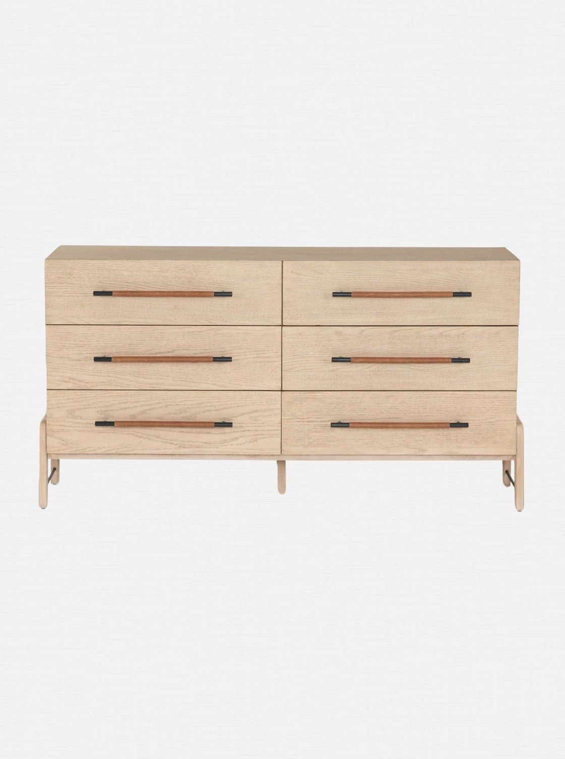 Campbell 6-Drawer Dresser - Leather, Oak Wood