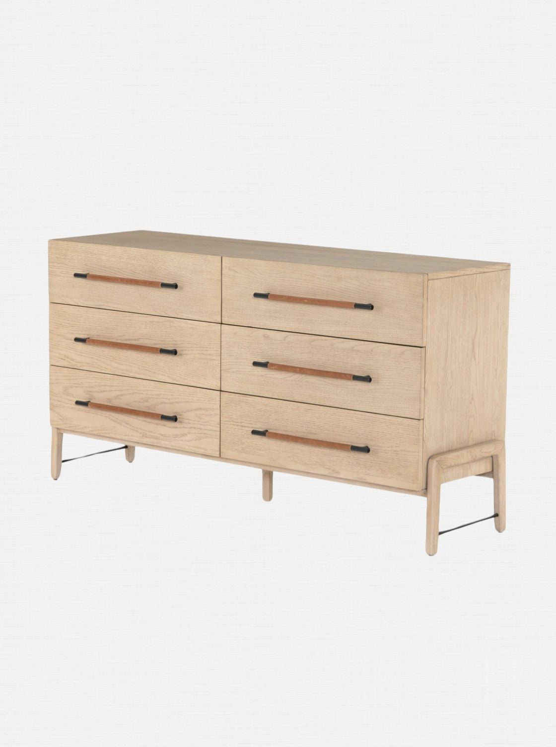 Campbell 6-Drawer Dresser - Leather, Oak Wood