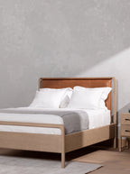 Campbell Bed - Leather, Oak Wood