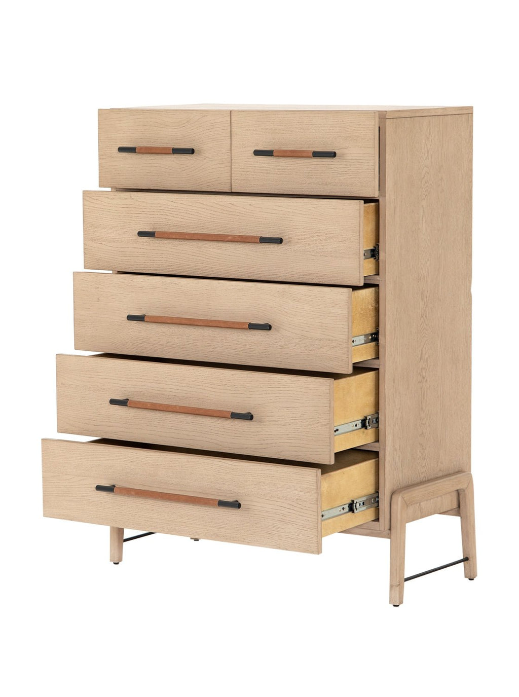 Campbell Tall Dresser - Leather, Oak Wood
