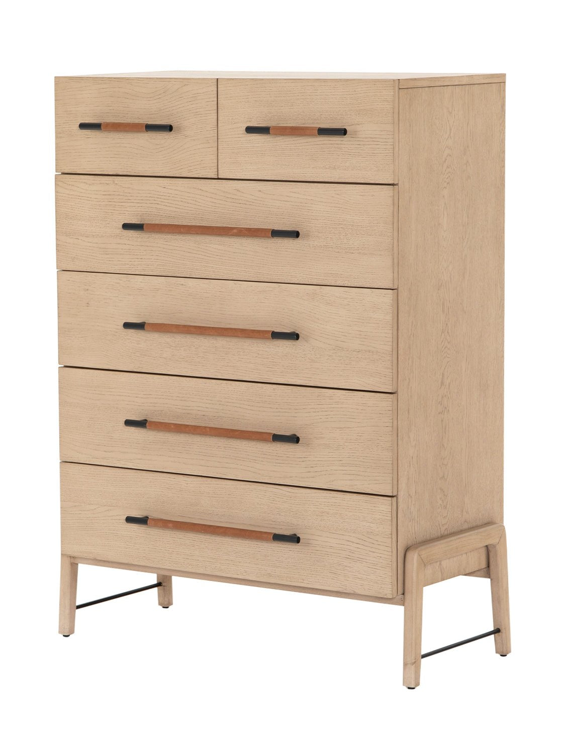 Campbell Tall Dresser - Leather, Oak Wood
