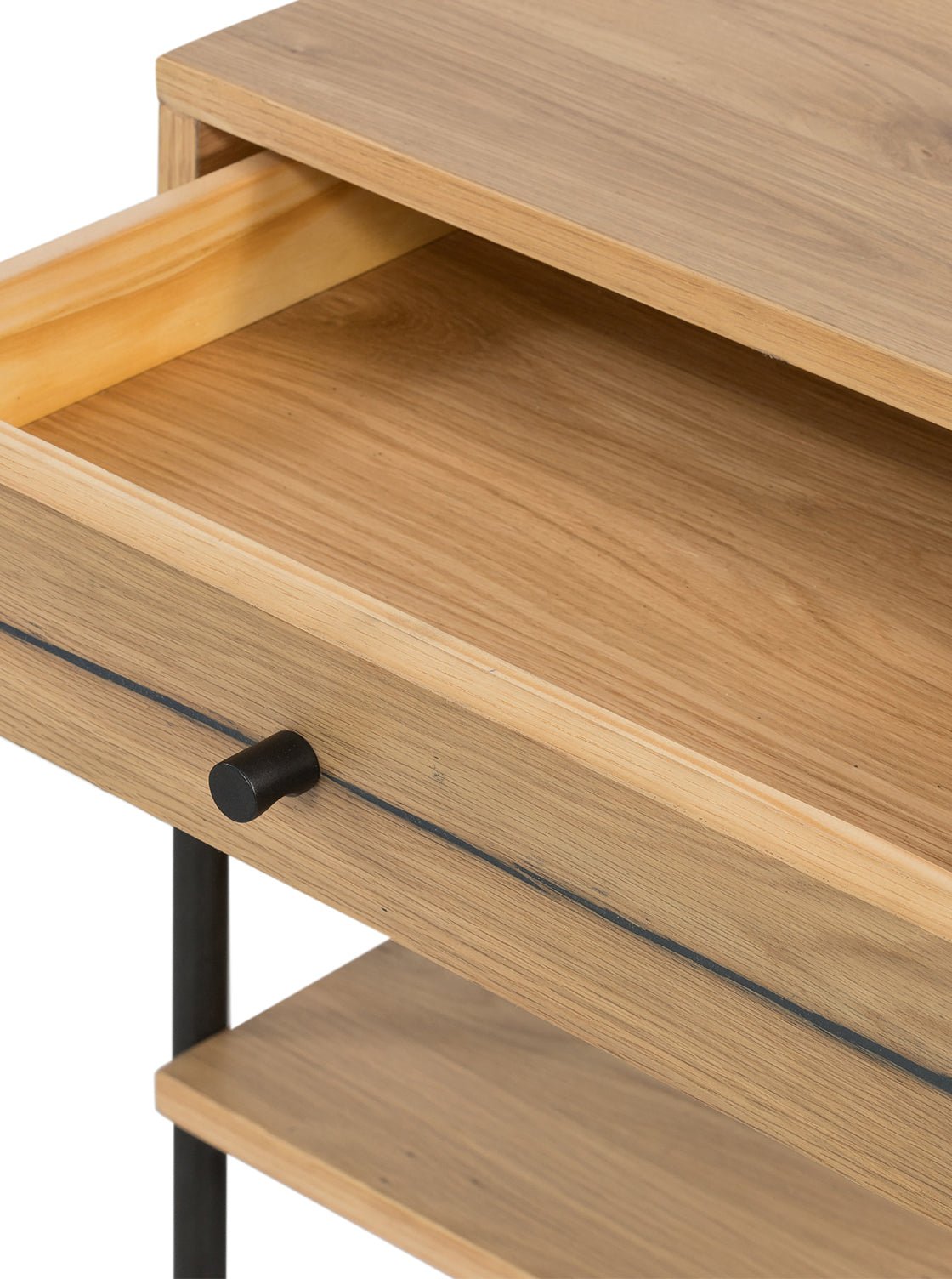 Cory Side Table - Oak Wood, Metal Base