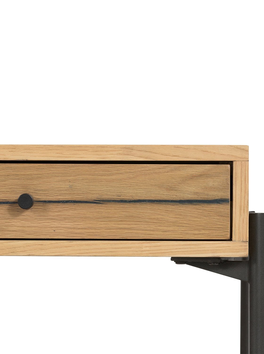 Cory Side Table - Oak Wood, Metal Base