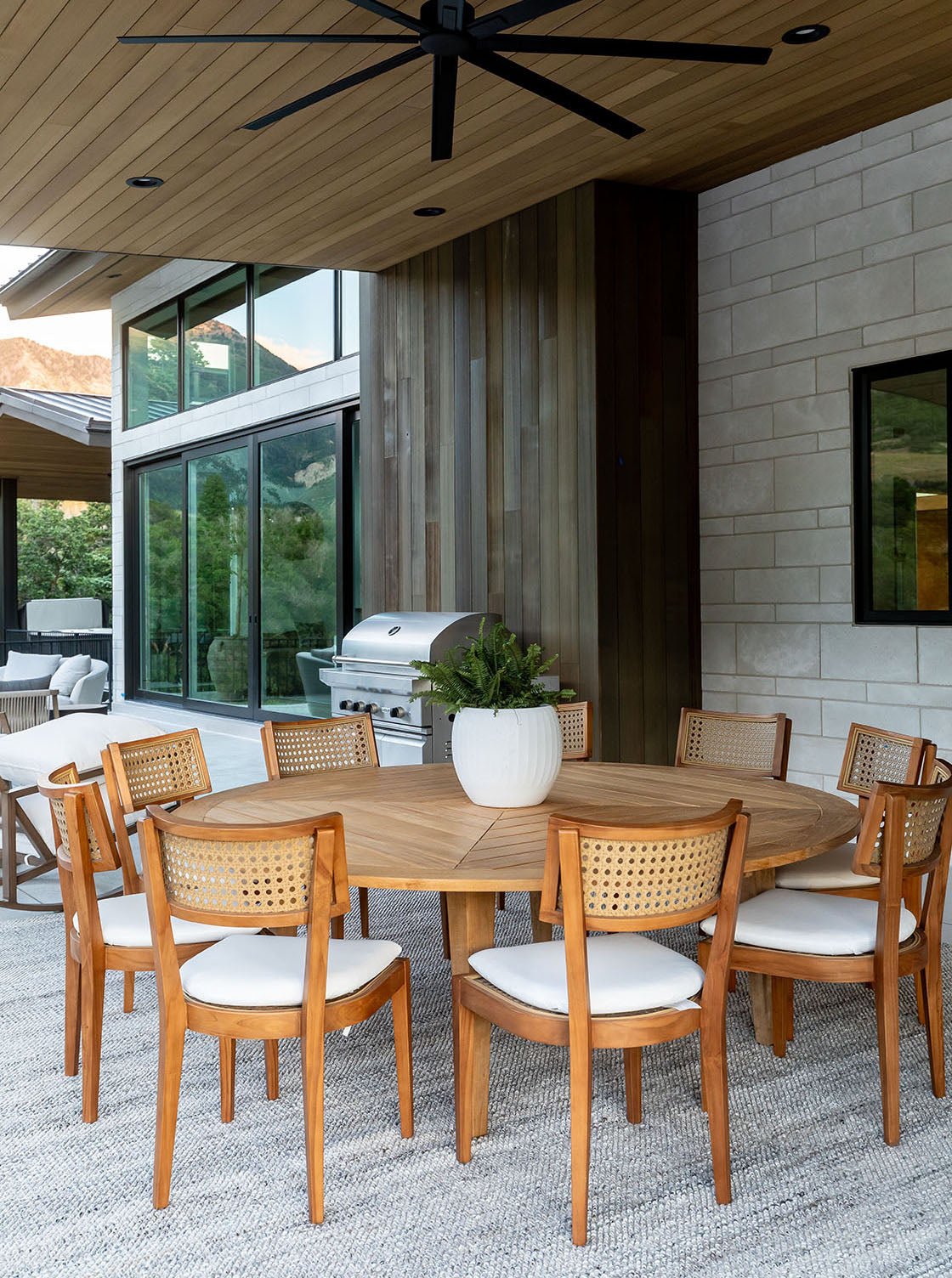 Eleanor Outdoor Dining Chair - Teak Wood, Cane Detail