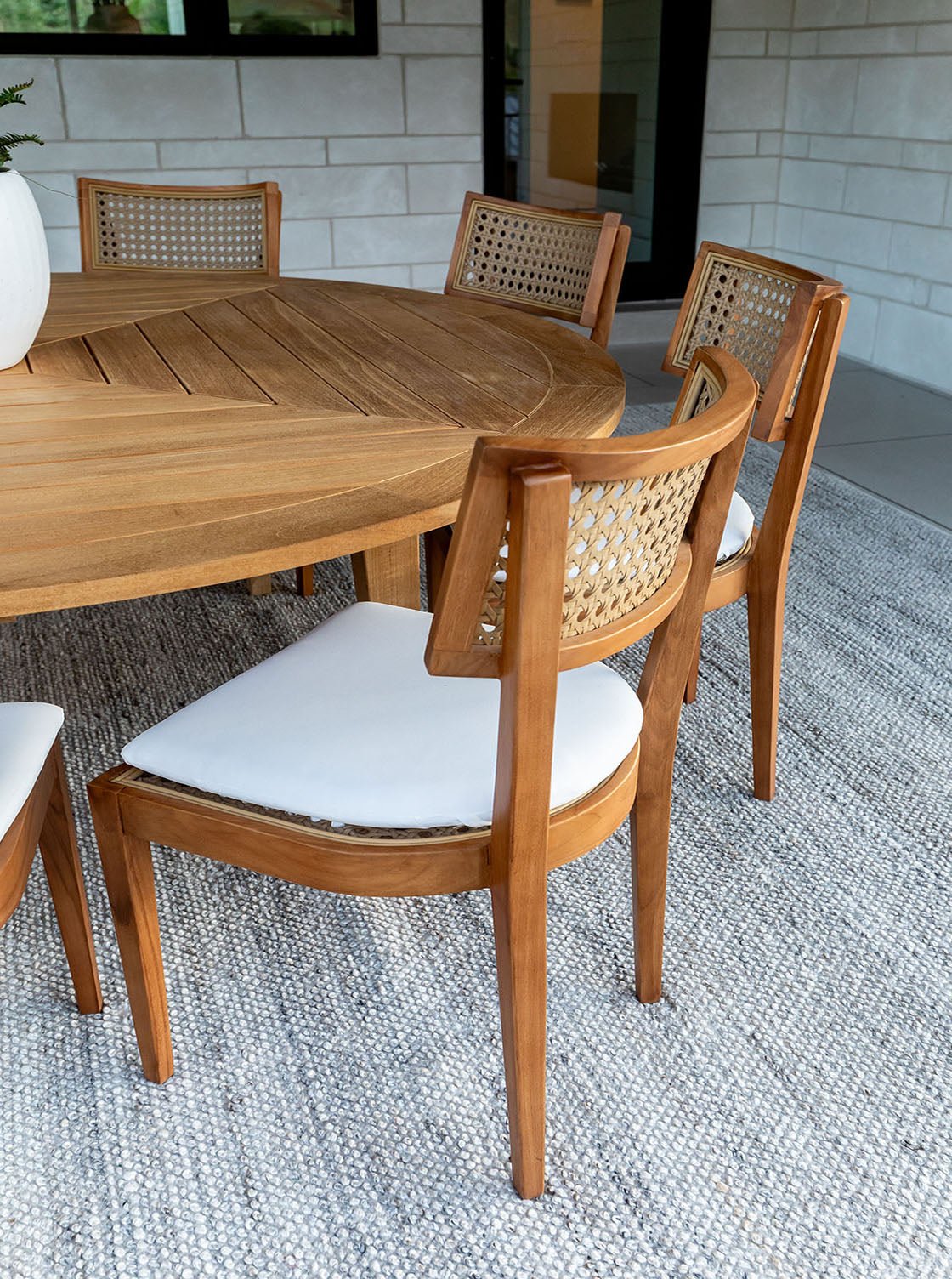 Eleanor Outdoor Dining Chair - Teak Wood, Cane Detail