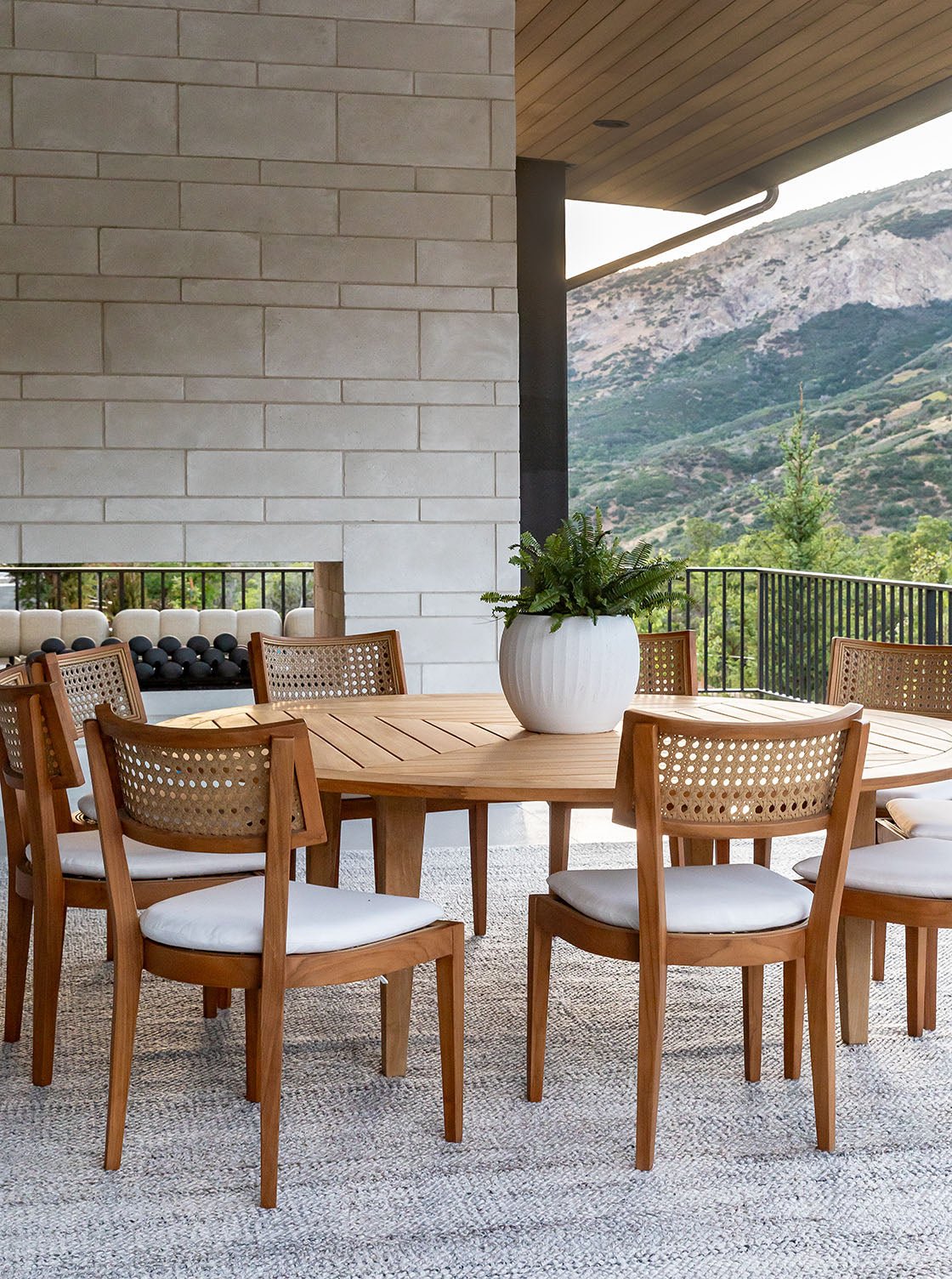Eleanor Outdoor Dining Chair - Teak Wood, Cane Detail