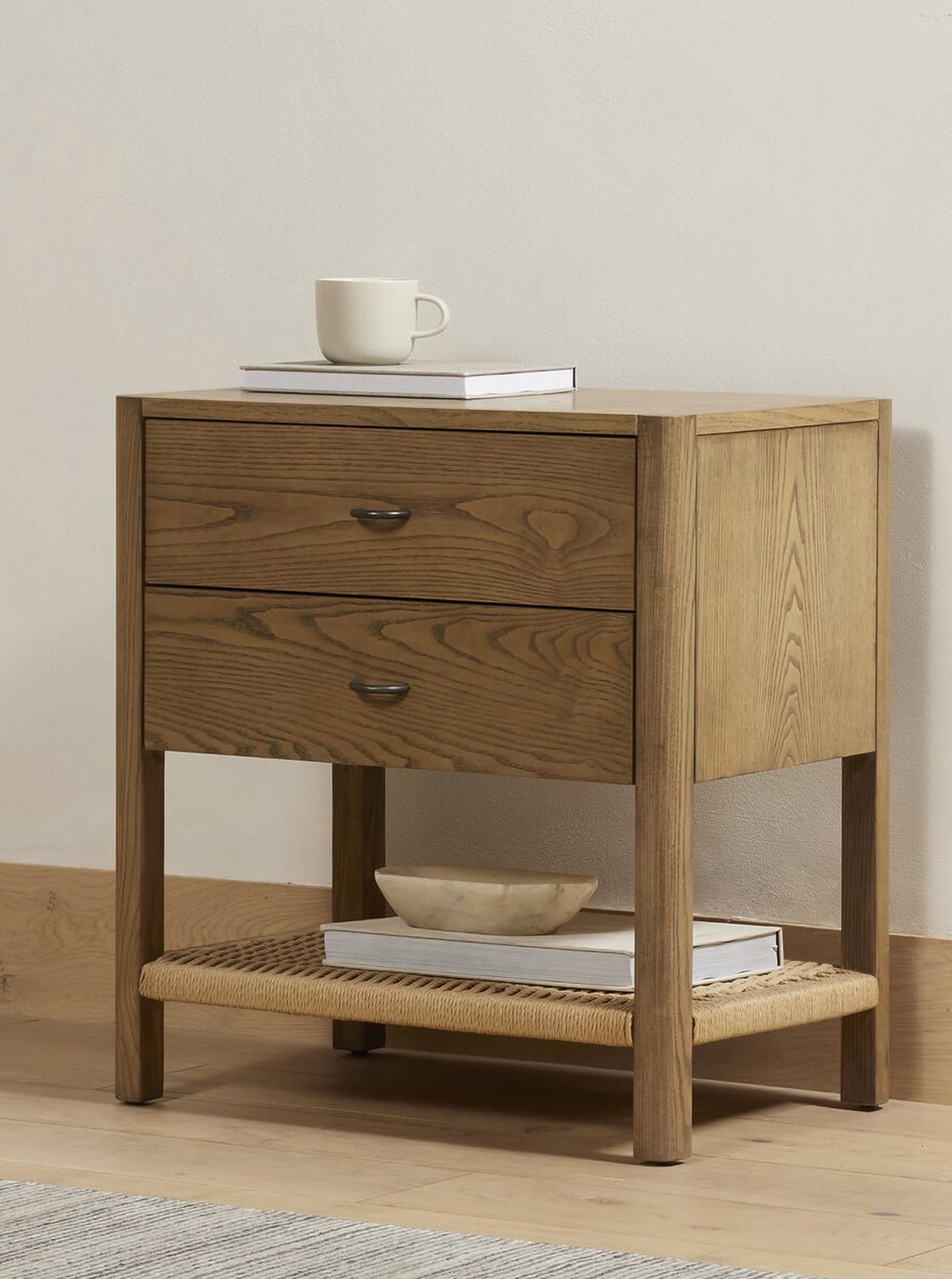 Elizabeth Nightstand - Ash Wood, Metal Base