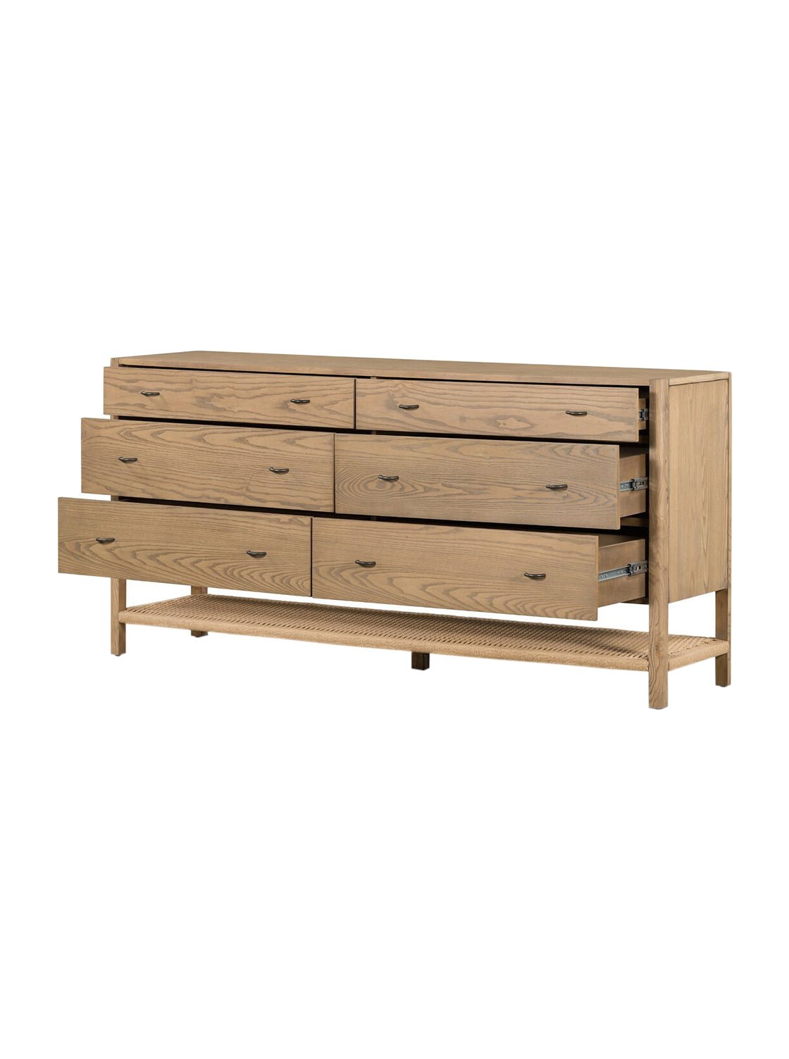 Elizabeth Six Drawer Dresser - Ash Wood, Metal Base
