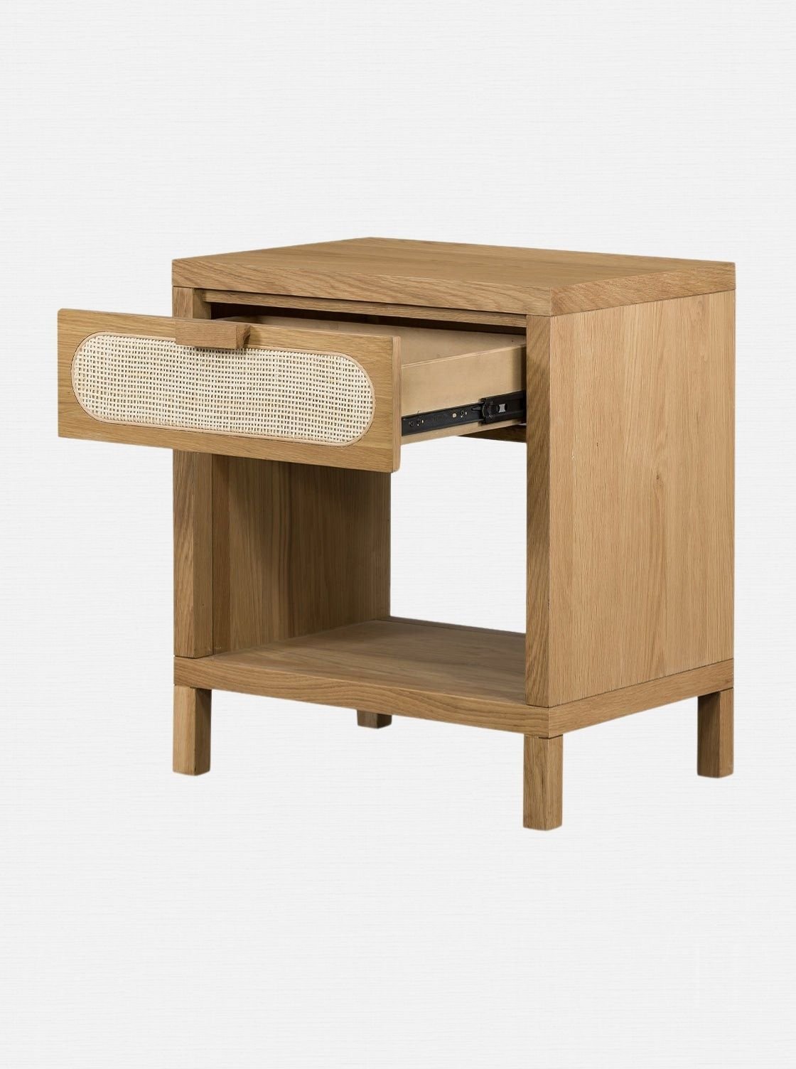 Ira Nightstand - Wood, Cane Detail