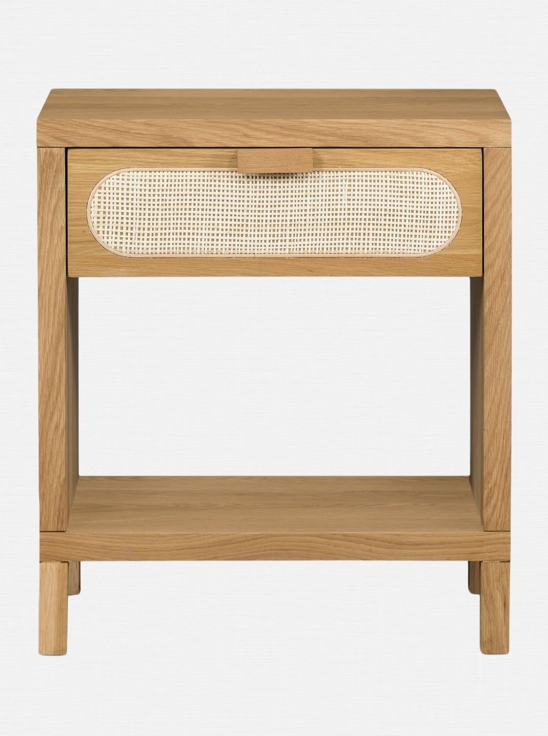 Ira Nightstand - Wood, Cane Detail