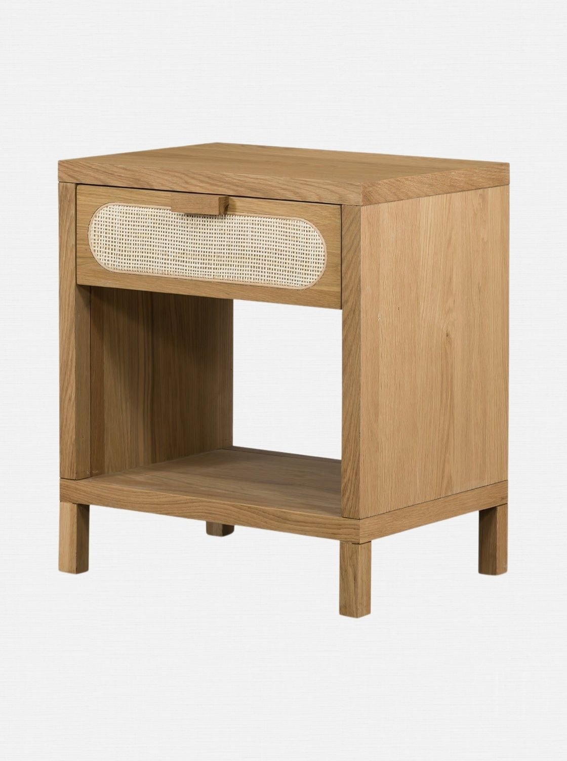 Ira Nightstand - Wood, Cane Detail