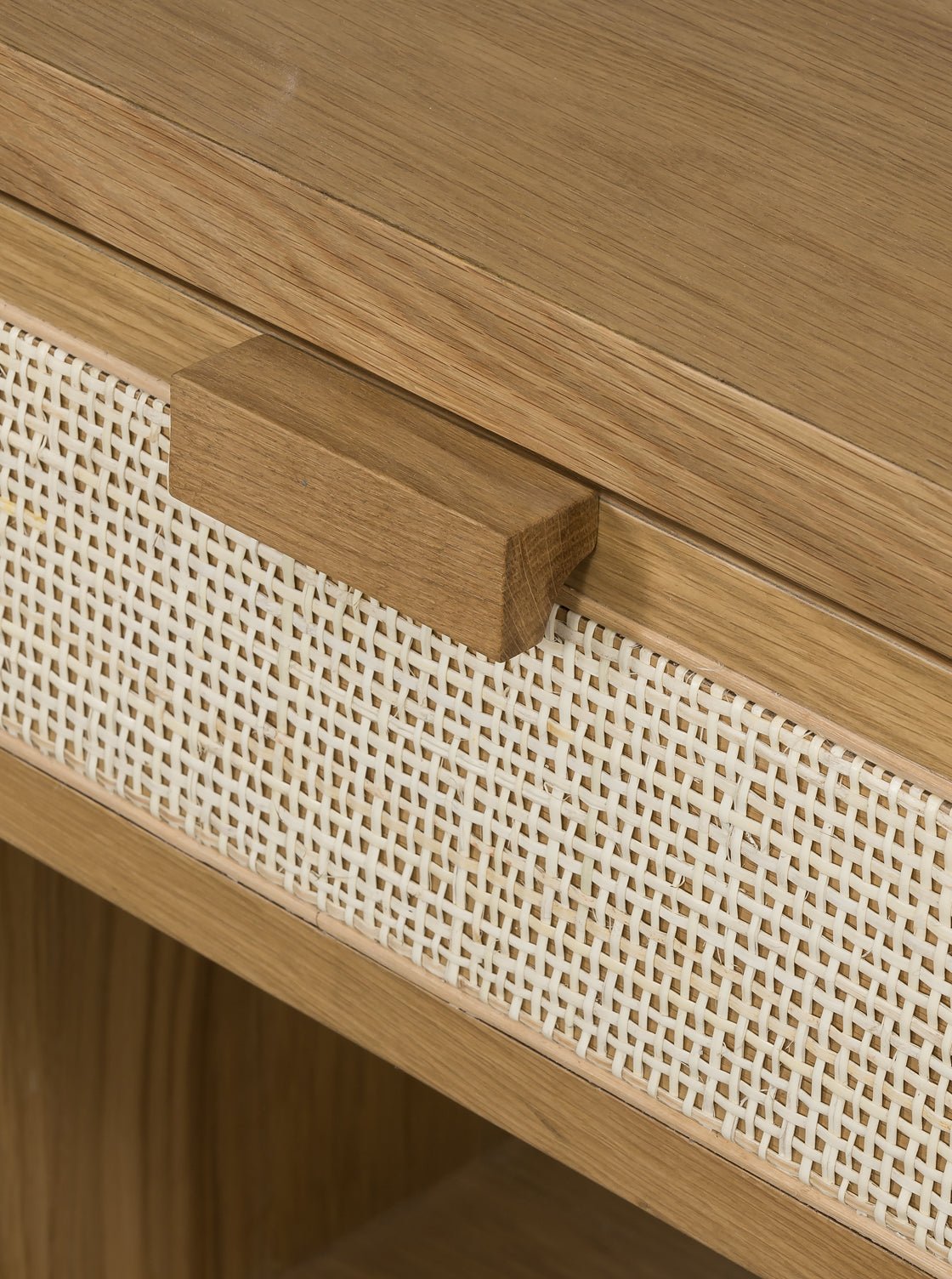 Ira Nightstand - Wood, Cane Detail