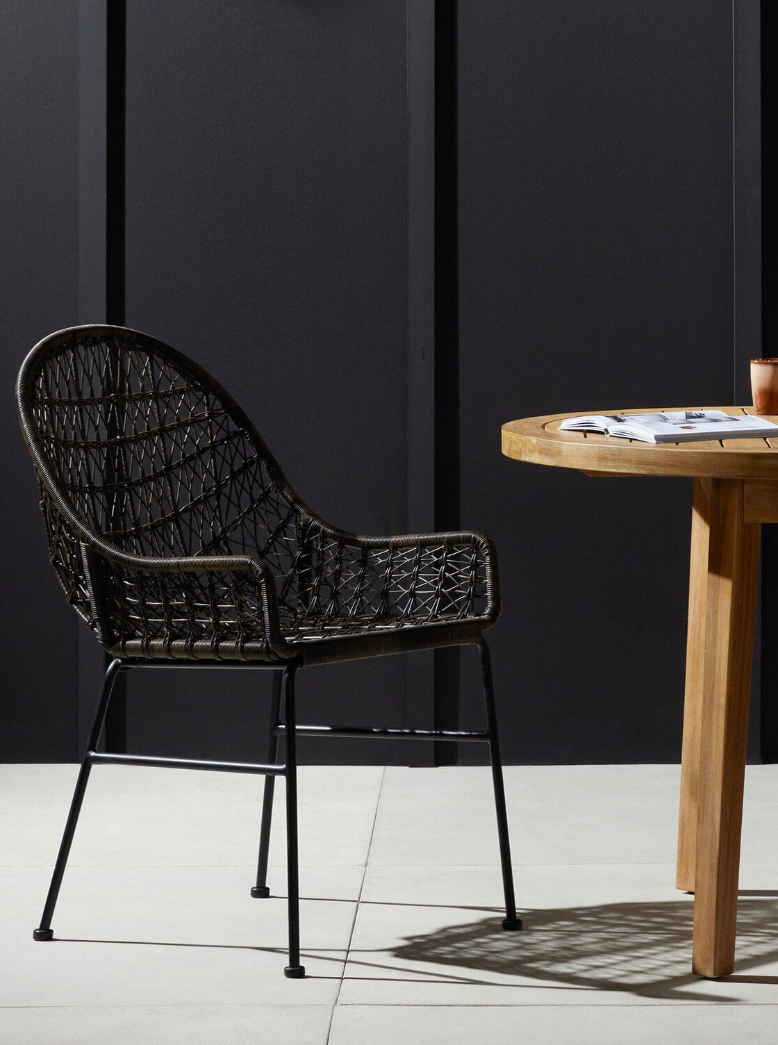 Jody Outdoor Dining Chair - Metal Base, Cane Detail