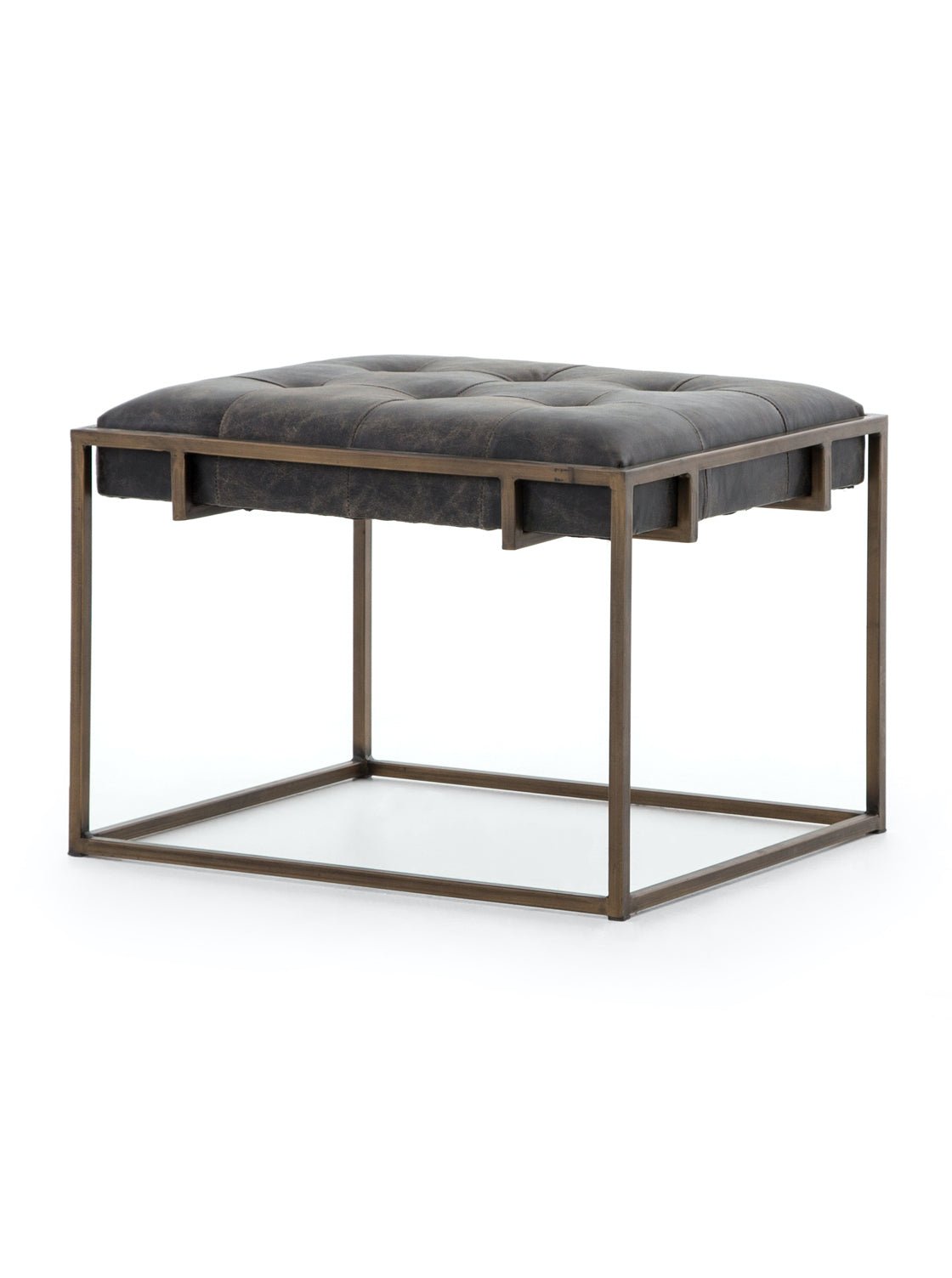 Stanford Ottoman - Leather, Metal Base