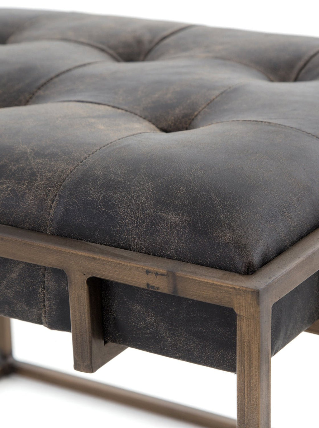 Stanford Ottoman - Leather, Metal Base